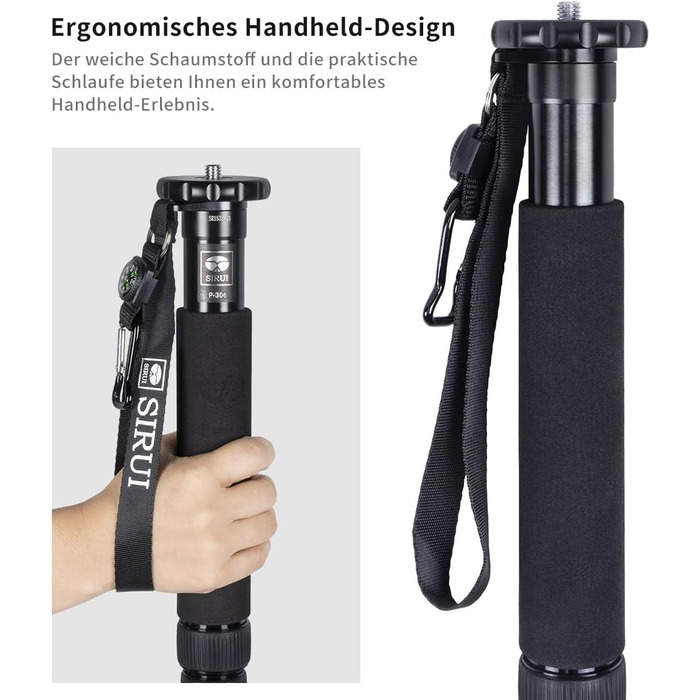 Штатив-монопод SIRUI P-306 для камери: легкий, компактний, алюміній, 6 секцій, до 155 см, 8 кг