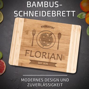 Maverton Bamboo Cutting Board with Engraving - Serving Board - Bread Board Solid - Size: 35x25 cm - Cutting Board for Men - Christmas Gifts - for Birthdays - for Christmas - Cooking Expert