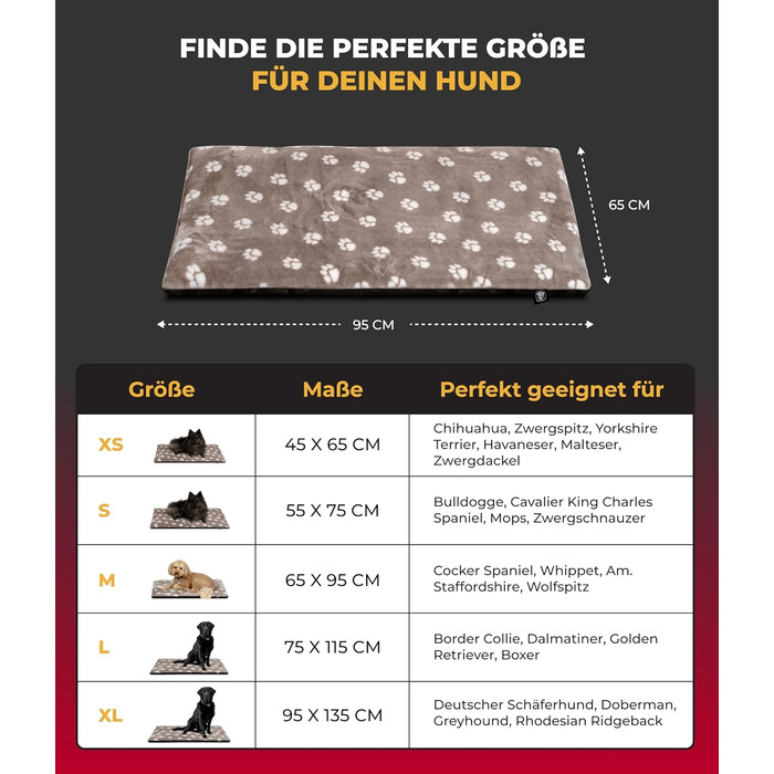 Килимок для собак XS (45x65 см) – неслизький та затишний з 3 см наповнювачем – ідеально для дивану, авто та переноски – Made in Germany (65 x 95 см, Tatze Beige)