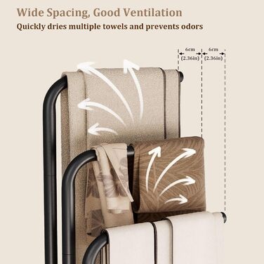 Підставка для рушників Yawinhe, чорна, з 3 стійками, з нержавіючої сталі, 39x26x90 см