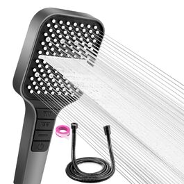 Насадка для душу VEHHE з економним споживанням води, 7 режимів, дощова лійка з кнопкою паузи, регулюванням однією рукою та силіконовою форсункою проти засмічення, велика душова лійка з підвищенням тиску (срібна) (7 режимів / сіра / з шлангом)