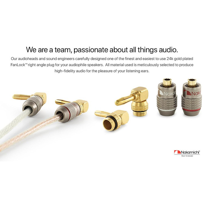 Бананові конектори Nakamichi FanLock Excel-Serie, позолочені правокутні роз'єми для акустичних кабелів Hi-Fi та домашнього кінотеатру, 10-18 AWG, 4 мм, 4 шт (2 пари)