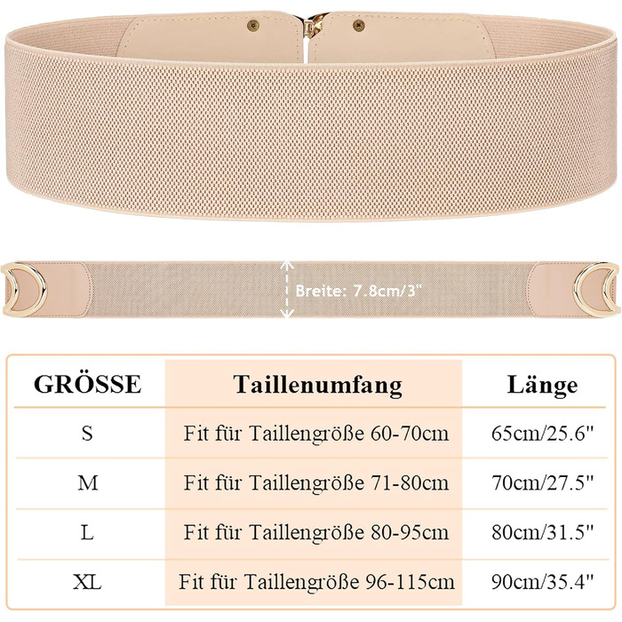 Жіночий широкий еластичний пояс JasGood вінтажний, бежевий, 70 см (під талію 71-80 см) з золотою пряжкою