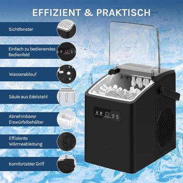 WOLTU 1.3L Ice Cube Maker Machine - Portable Ice Maker with Handle, Self-Cleaning, 2 Sizes, for Home, Camping, Office - Black