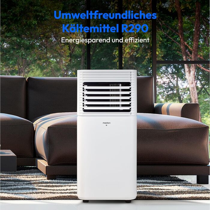 Мобільний кондиціонер MEDION E701 (7000 BTU) з випускним шлангом, для приміщень до 25м², 3-в-1 (охолодження, осушення, вентиляція), з пультом дистанційного керування та режимом сну, MD 37730