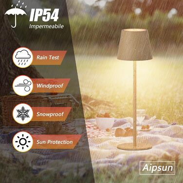 Aipsun LED настільна лампа на акумуляторі, бежева, 6000mAh, регульоване світло (2700K-6000K), з водонепроникністю IP54, з алюмінію, для ресторану, спальні, бару, кемпінгу (2 шт.)
