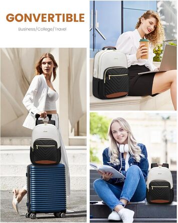 LOVEVOOK Рюкзак для жінок, великий, 15.6 дюймів, сумка для ноутбука, водонепроникний, шкільний рюкзак для дівчаток-підлітків, чорний, елегантний, сумка для роботи, для школи, університету, подорожей, 15.6 дюймів (15.6', Бежево-чорний-коричневий)