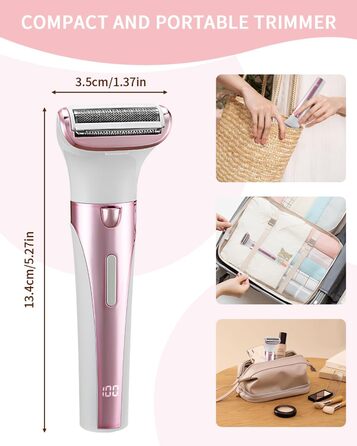 Електричний жіночий тример 5-в-1 для тіла, бікіні, брів та носа, з USB-станцією, білий (Рожевий)