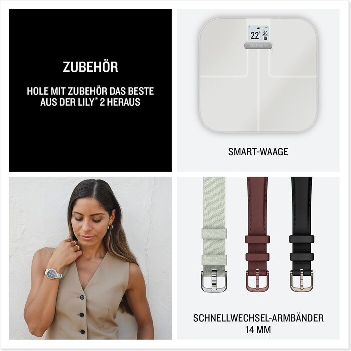 Розумний годинник Garmin Lily 2 [відновлений] - стильний аксесуар з преміум-люнеткою, 2.54 см сенсорний дисплей, до 5 днів роботи від акумулятора, відстеження здоров'я та фітнесу для жінок, сповіщення зі смартфона [відновлений]