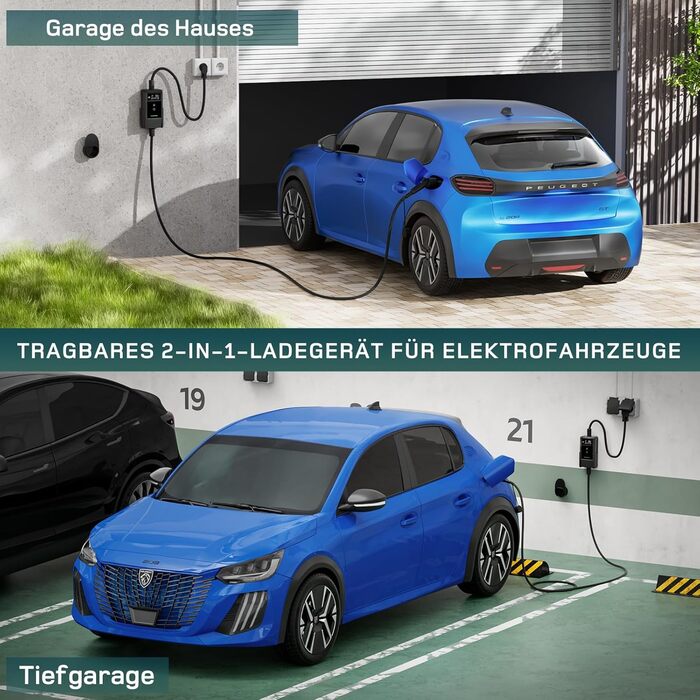 Кабель для зарядки електромобіля Type 2 Schuko 3,7kW (6-16A, 1-фазний) з LCD-дисплеєм, 5,5м, чорний