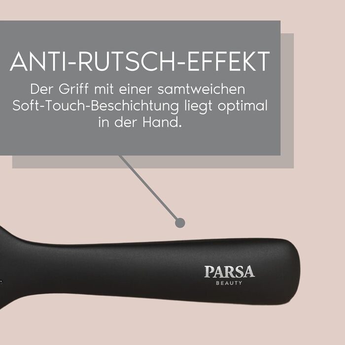 Професійна щітка для волосся PARSA Beauty з активними компонентами – для випрямлення та догляду, підходить для кучерявого та довгого волосся (з карбону та турмаліну)