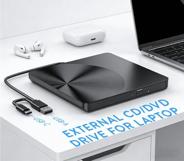 Зовнішній CD/DVD-привід USB 3.0, портативний DVD-RW записувач для ноутбука, ПК, MacBook Pro (Windows, Linux, macOS)