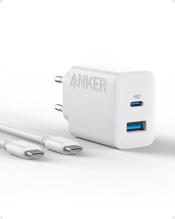 Зарядний пристрій Anker 20W USB-C, адаптер живлення для iPad, швидка зарядка, сумісний з iPhone 17/16/15, кабель USB-C 150 см