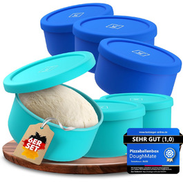 Pizza Ball Box with Lid, 6-Piece Set - Ideal as a pizza box, dough box, proofing box. Suitable for up to 350g of pizza dough. Non-stick silicone, freezer and dishwasher safe, food-grade.