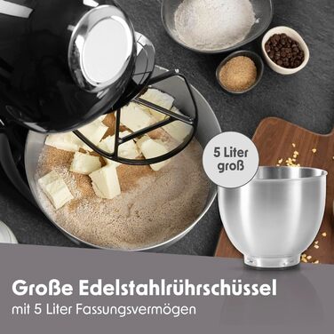 Кухонна машина GOURMETmaxx, електрична міксер-класу преміум, з чашею, насадками та вінчиком, чорна, багатофункціональна