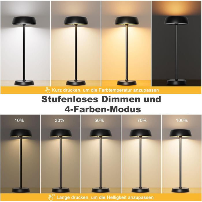 Світлодіодний настільний світильник бездротовий з димером та сенсорним керуванням, 4 режими освітлення, акумуляторна батарея, сучасний нічник для спальні, домашнього офісу, кемпінгу - 2 шт.