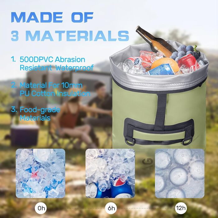 Рюкзак-холодильник Iculbag 35L для дорослих, 48 літрів, армійного кольору, для пляжу, кемпінгу та подорожей