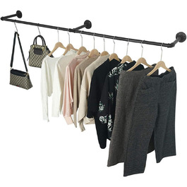 Wall-Mounted Clothes Rack 200cm Pipe Clothes Rail Industrial Style Wall Hangers Detachable Metal Clothes Rod Wardrobe Rail Bedroom for Hallways Living Room Bedroom