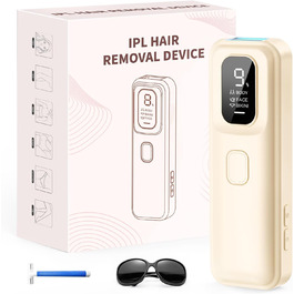 Пристрій для епіляції IPL Laser - Безболійний пристрій для видалення волосся IPL з 9 рівнями інтенсивності, 999,900 світлових імпульсів для дому, тіла, обличчя, зони бікіні та пахв (Бежевий)