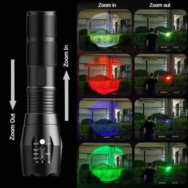 Ліхтар POCKETMAN Zoombar LED з 4 кольорами (червоний, білий, зелений, синій), надзвичайно яскравий, перезаряджається, 4 режими, багатофункціональний для відпочинку на природі, астрономії, нічного бачення та походів