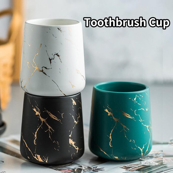 Набір аксесуарів для ванної кімнати: 4 предмети з ефектом темного зеленого мармуру (дозатор мила, тримач для зубних щіток, стакан, мильниця)