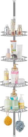 Hoomtaook Telescopic Shower Shelf, Shower Caddy Without Drilling Corner Stainless Steel Corner Shelf with 4 Shower Baskets, Telescopic Shelf Bathroom Height Adjustable 85-325cm for Bathroom and Kitchen, Grey