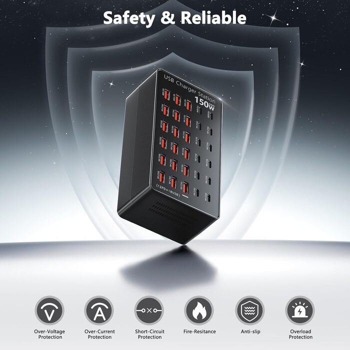 USB-станція зарядки 30 портів 150W USB-C, хаб для iPhone/Samsung/Pixel/планшетів. Мережевий адаптер живлення