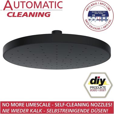 WENKO Rain Shower Head Automatic Cleaning - Anti-Limescale Universal Shower Head with Automatic Cleaning System, Plastic (ABS), 22.5 x 22.5 cm, Silver Glossy, 24000100 (Black)