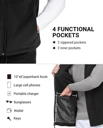 Чоловіча флісова жилетка Outdoor Ventures: легка, тепла, вітрозахисна, з кишенями на блискавці, чорна