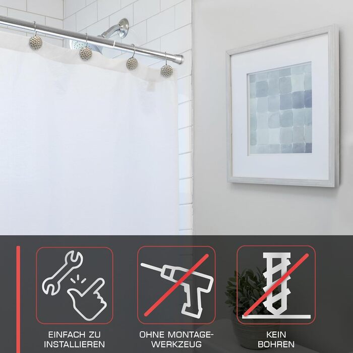 Штанга для душу/завіси без свердління, регульована (115-200 см, срібна)