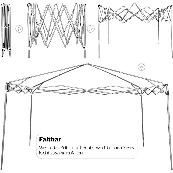 ISE 3x3 Pavilion with Side Walls, Folding Pavilion Stable incl. Carrying Bag, Folding Pavilion 3x3m UV Protection 50+, Adjustable Party Tent for Garden, Grey
