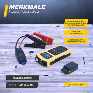 Бустер для автомобіля MAXTOOLS JS500 2200A 22Ah, пусковий пристрій (джампстартер) для 12V дизельних та бензинових двигунів, Powerbank з LED-ліхтарем та USB
