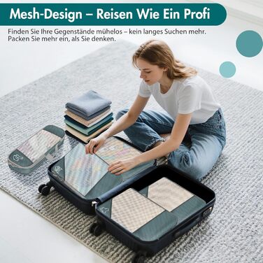 Органайзер для валізи, 9 шт. Комплект компресійних пакувальних кубів з чохлом для взуття, водонепроникні та дихаючі, сірі