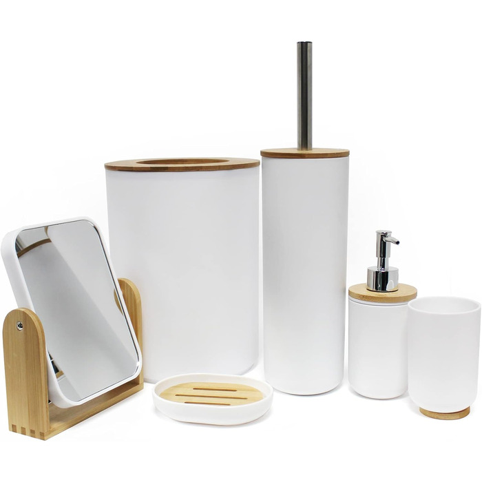 Дозатор мила Smart, білий, з бамбуковим декором, 7,2 x 17,5 см (Полістирол)