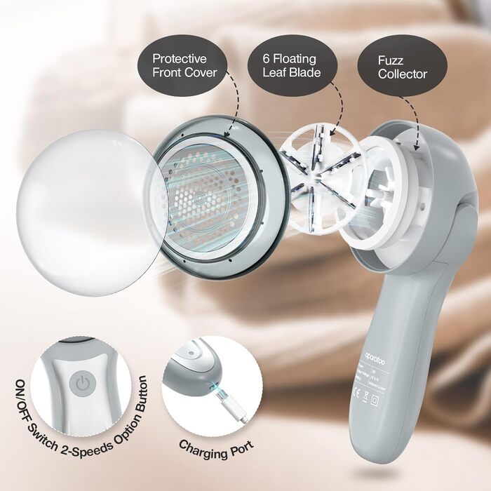 Електричний видалення ворсу для одягу - щітка для одягу, 3 леза, USB, сірий