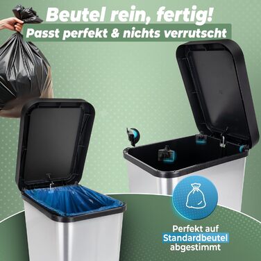 Novaliv Відро для сміття з педальним приводом 45L - сталеве відро для сміття з кришкою, герметичне, для кухні та інших приміщень