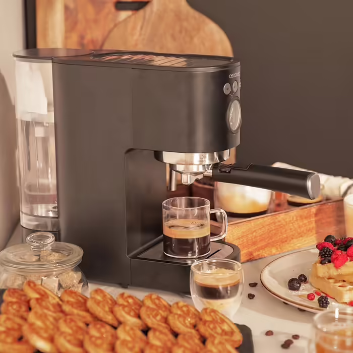 Cecotec Espressomaschine Espresso and Cappuccino Cafelizzia 790 Steel Pro. 1350W, Pressure Gauge, Thermoblock System, 20 Bar Pressure, Automatic Mode for 1-2 Coffees, Swivel Steam Wand, 1.2L, Stainless Steel (Black | Fast, With Pressure Gauge)