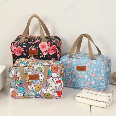 Велика косметичка для подорожей, жіноча косметичка-органайзер, косметичка для макіяжу з ручкою, #9 Листя (світло-блакитні квіти)