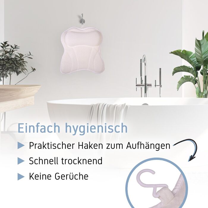 Bathtub Pillow | Premium Bathtub Pillow with Headrest & Neck Support | Pillow ideal as Bathtub Neck Pillow & Head Pillow | Ergonomic Tub Pillow with Suction Cups, White