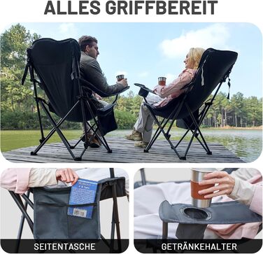 Кемпінговий стілець Timber Ridge складаний, до 180 кг, з регурованою спинкою (3 положення), підлокотниками, тримачем для напоїв та бічною кишенею, ширина сидіння 62 см