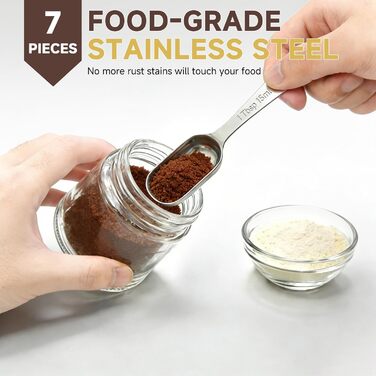 Набір мірних ложок з нержавіючої сталі 18/8 (7 шт) для спецій, протеїну, кави - довгорукі ложки для чаю, супу, дозування
