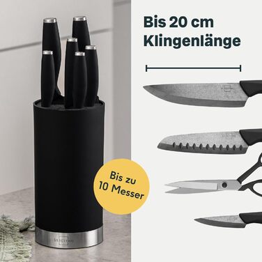 SILBERTHAL Universal Knife Block without Knives - Removable Brush Insert - Holds up to 10 Knives - Round - Black - Recycled Plastic with Stainless Steel Ring