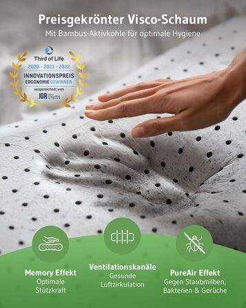 ACAMAR QuickDry Neck Pillow, Orthopedic Side Sleeper Pillow, Visco Head Pillow made of Memory Foam, Quick-Drying & Thermoregulating Cover, Cervical Spine Support Pillow & Anti-Snoring Pillow, Anthracite Thermic QuickDry Cover