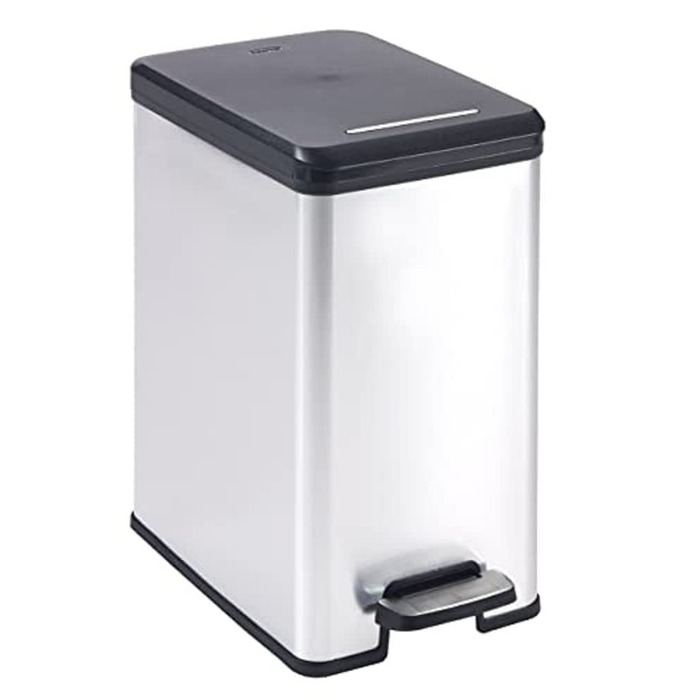 Сміттєвий кошик Curver Deco Slim 40 л, пластиковий, чорний/сріблястий металік, 39.3 x 25 x 60.7 см