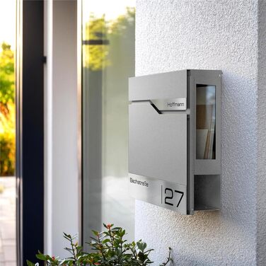 Поштовий ящик Metzler з газетницею та табличкою з нержавіючої сталі V2A, сучасний, стійкий до іржі, сірий алюміній Ral 9007, 10 років гарантії на запчастини, з вікном огляду Siebert