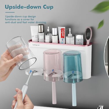 NPET Bathroom Toothbrush Holder, 3 Cups, Toothbrush Holder Set, Wall Mount, Ideal Bathroom Accessories Organization (3 Cups, Rose Gold)