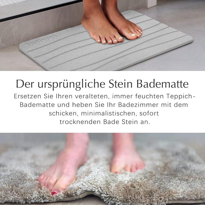 Amilutuo Badematte Stein, Diatomite Stone Bath Mat, Non-Slip Stone Bath Mat, Quick-Drying Stone Bath Mat (Dark Gray C, 60 x 39 cm) Dark Gray Curved Pattern 39x60cm