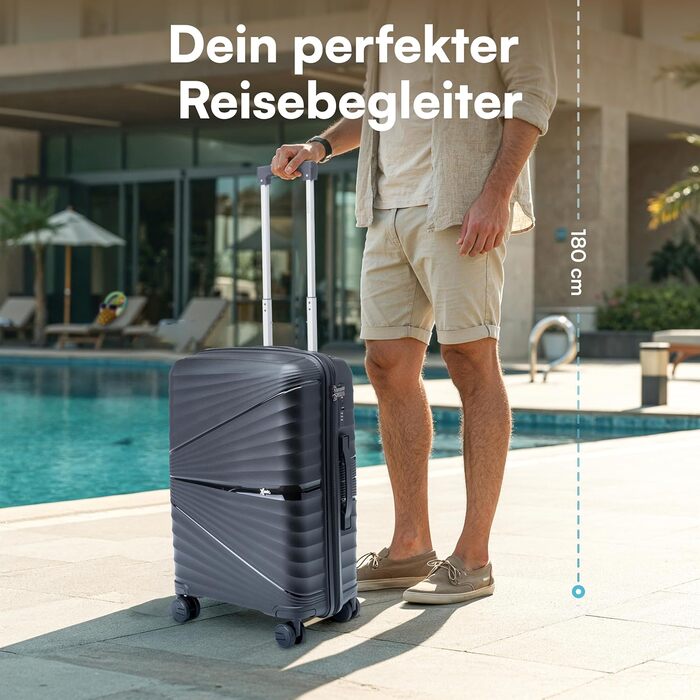 Xonic® Валіза з жорстким корпусом M, 40L - Міцна валіза на коліщатках з поліпропілену з подвійними колесами на 360° та TSA-замком - Чемодан для подорожей, м'ятно-зелений (М, 65л)