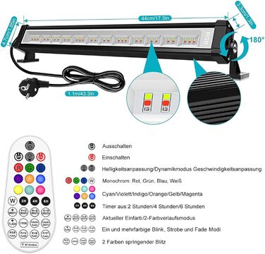 RGB LED прожектор 42W з пультом, диміруємий, водонепроникний IP66, світлодіодний wallwasher для вулиці та приміщення, для саду, дому, вечірок, декору, з пам’яттю