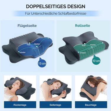 Подушка для шиї FAIORD, подушка з піною з пам'яті, ергономічна подушка для сну, подушка для підтримки шиї для тих, хто спить на боці, спині та животі, темно-сіра, 64 x 39 x 13 см